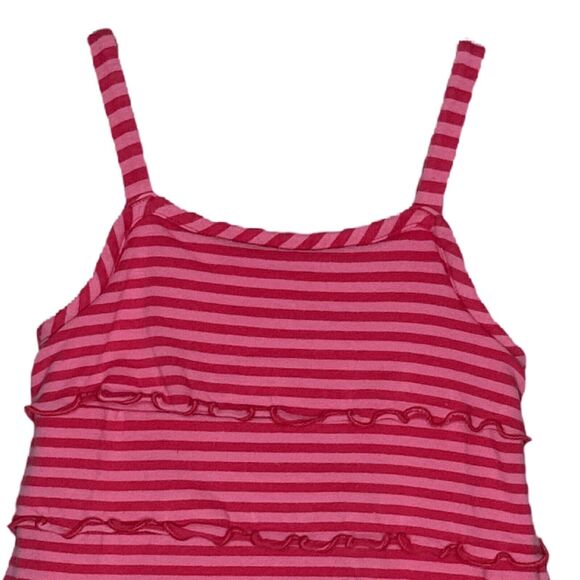 Hanna Andersson Dress‎ Girls 4 100 Pink Red Stripe Layered Lettuce Trim Summer - Picture 3 of 7